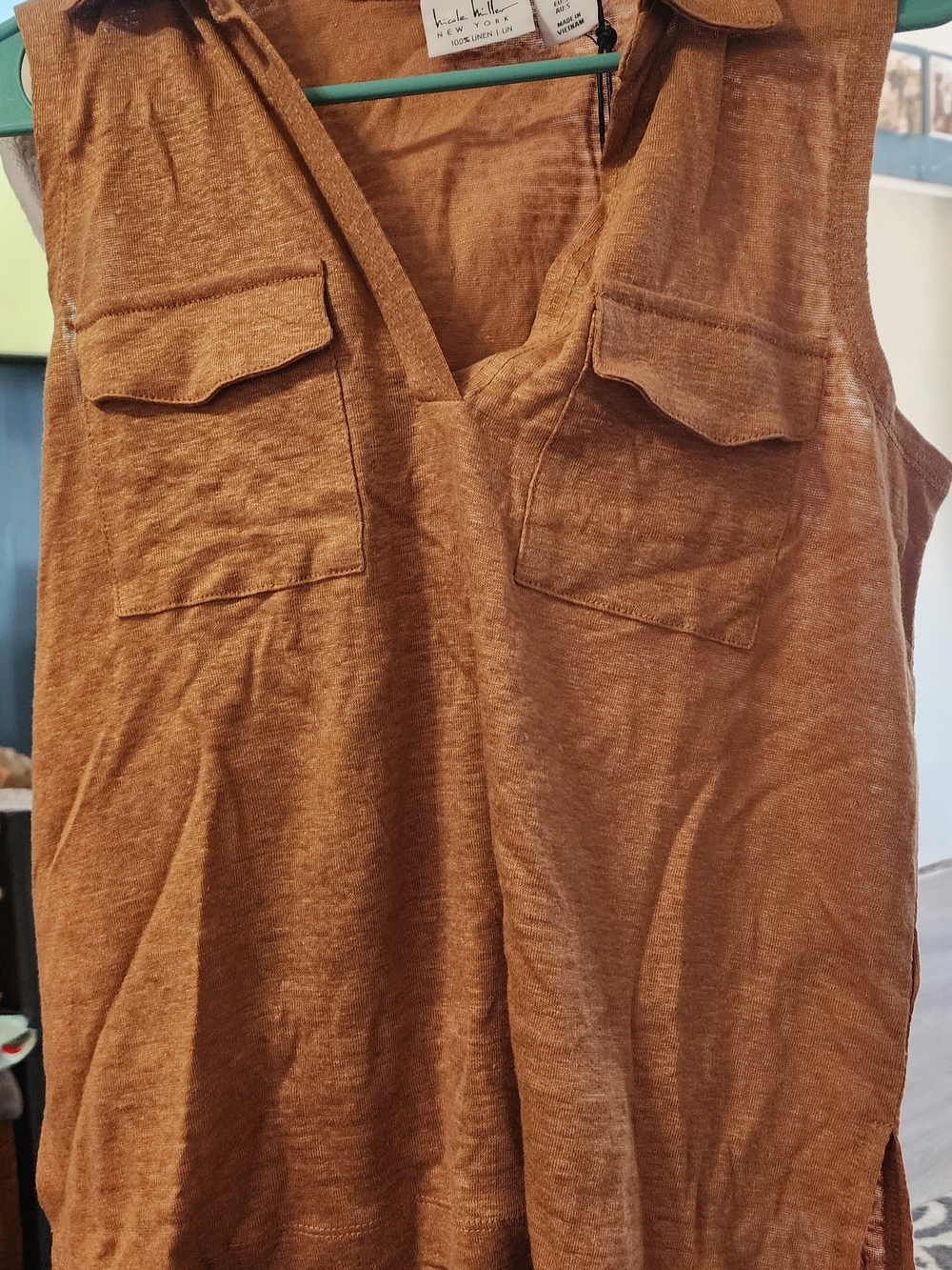 Nicole Miller Rust Brown V-Neck Utility Tank Sz SM NWT